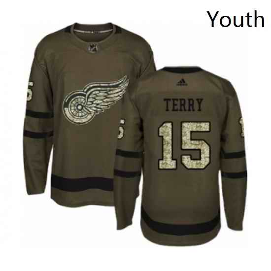 Youth Adidas Detroit Red Wings 15 Chris Terry Premier Green Salute to Service NHL Jersey